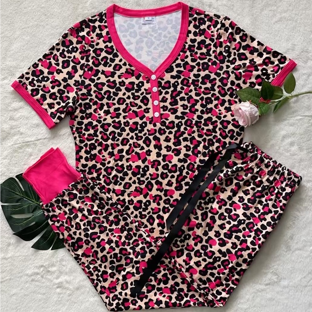 Leopard Print Pajamas - Pink and Black